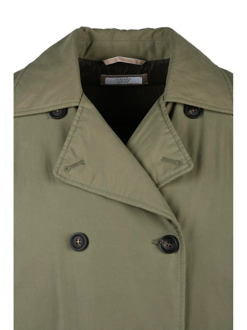Peserico Easy Military Green Cotton-Blend Down Trench Coat