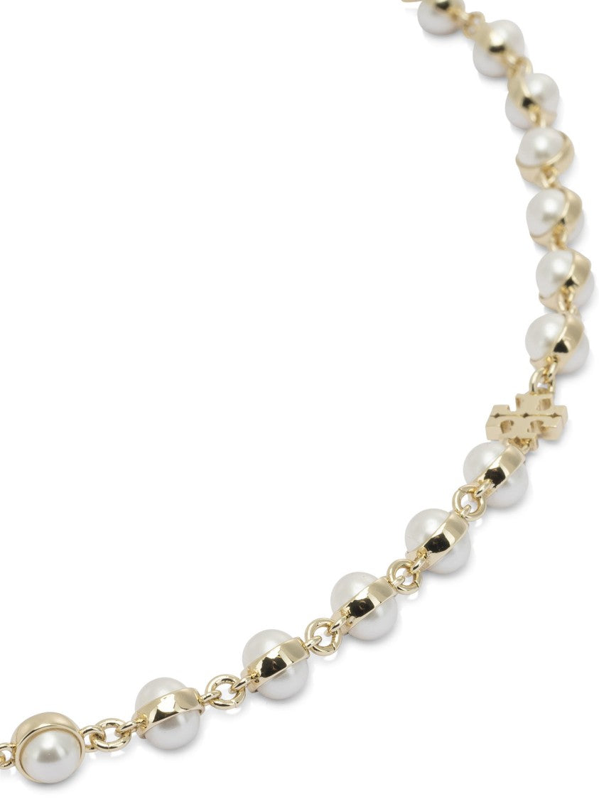 Tory Burch Delicate Necklace With Resin Pearls And Cubic Zirconia Accents