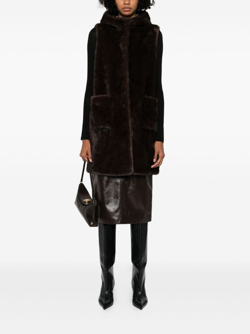 Betta Corradi Sleeveless Brown Faux Fur Coat