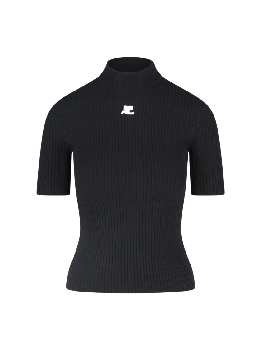 Courrèges "Reedition" Ribbed Sweater, In Black Fabric