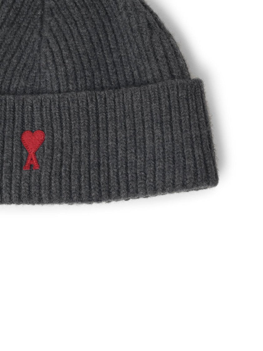 Ami Paris 'Ami De Cœur' Grey Cotton Beanie