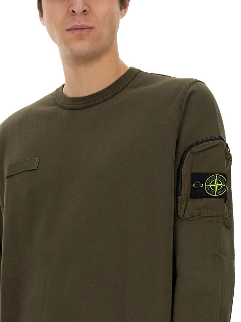 Stone Island Crew Neck Sweatshirt With Practical Sleeve Pocket