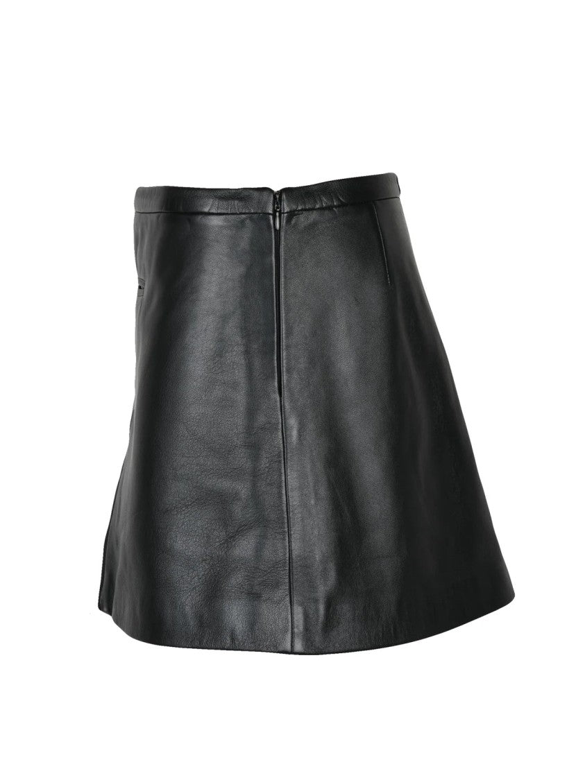 Courrèges Flared Black Leather Mini Skirt With Modern Silhouette