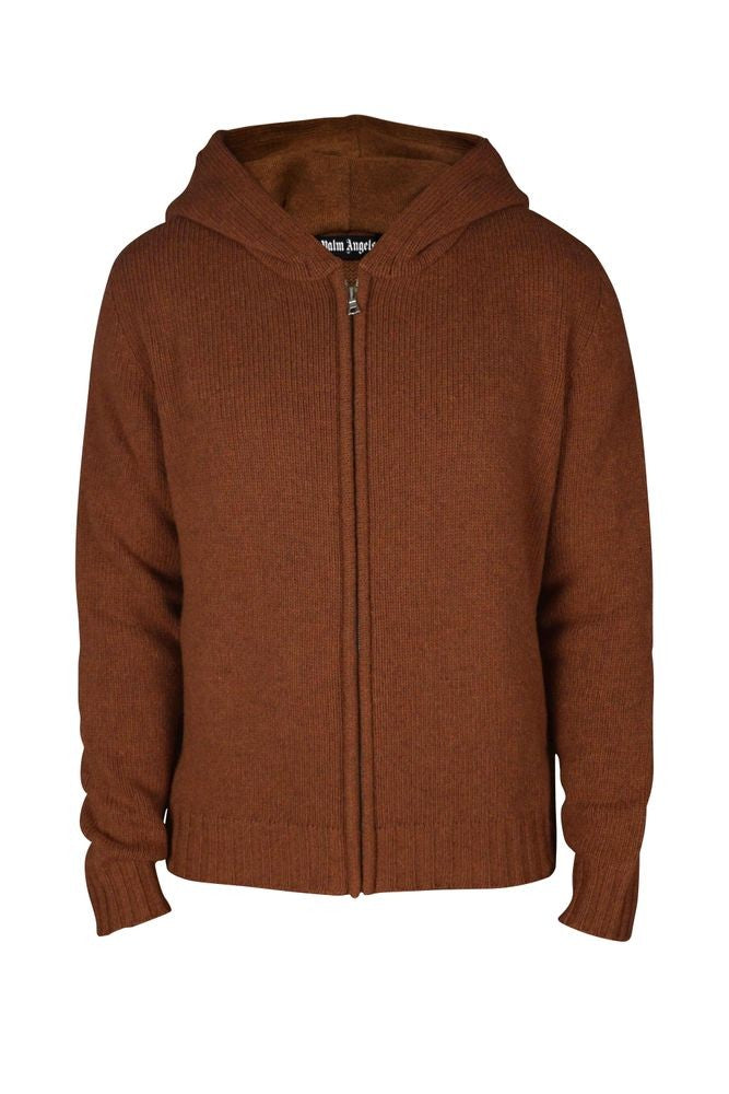 Palm Angels Brown Hooded Knit Vest With Contrasting Inscription