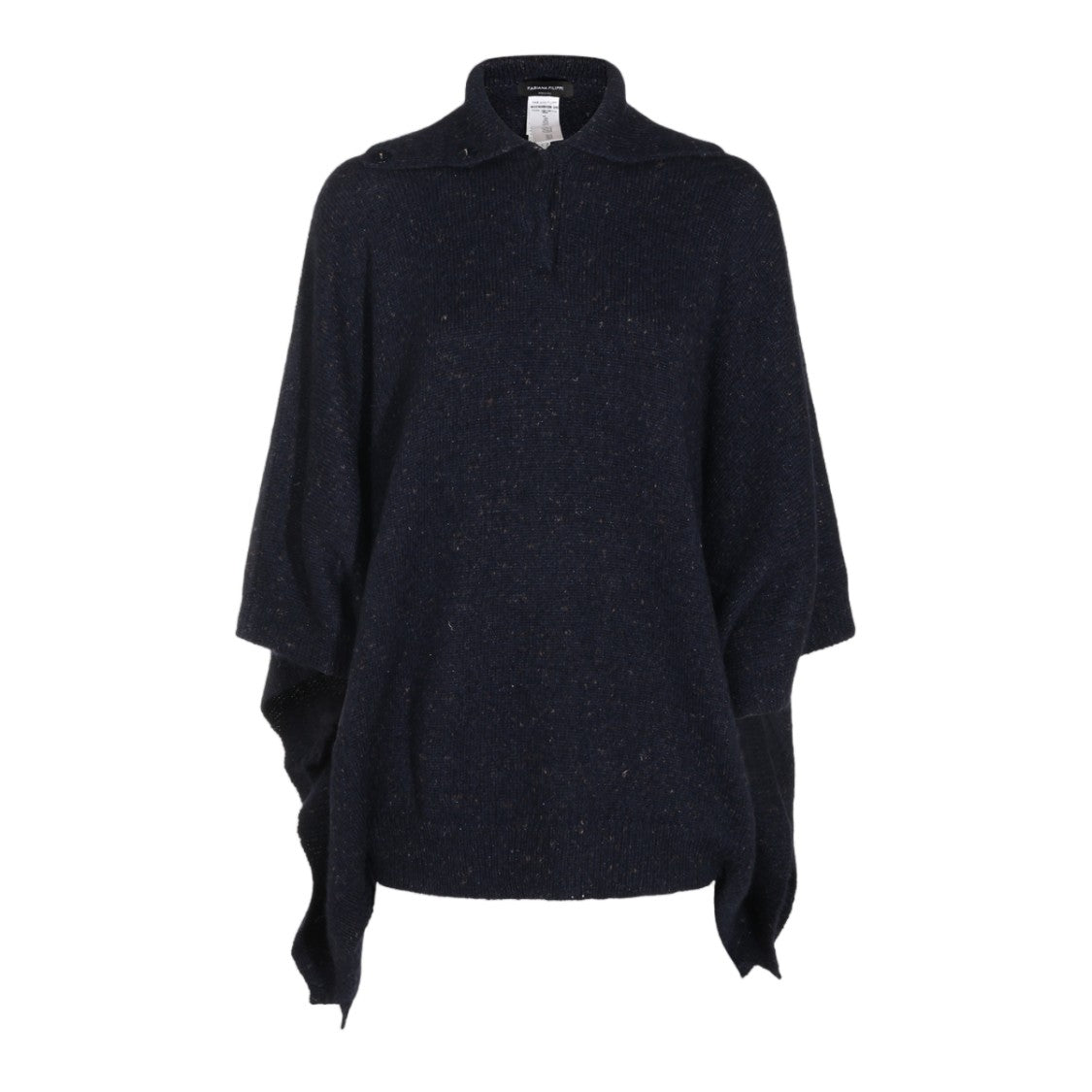 Fabiana Filippi Loose-Fit Navy Knit Jacket With Draped Sleeves And High Collar
