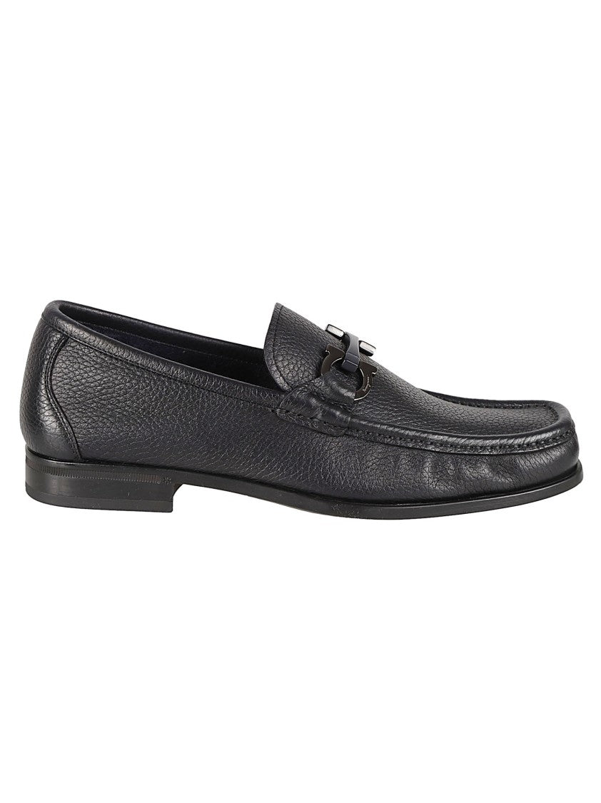 Ferragamo Textured Calf Leather Loafers With Metal Bit Ornament