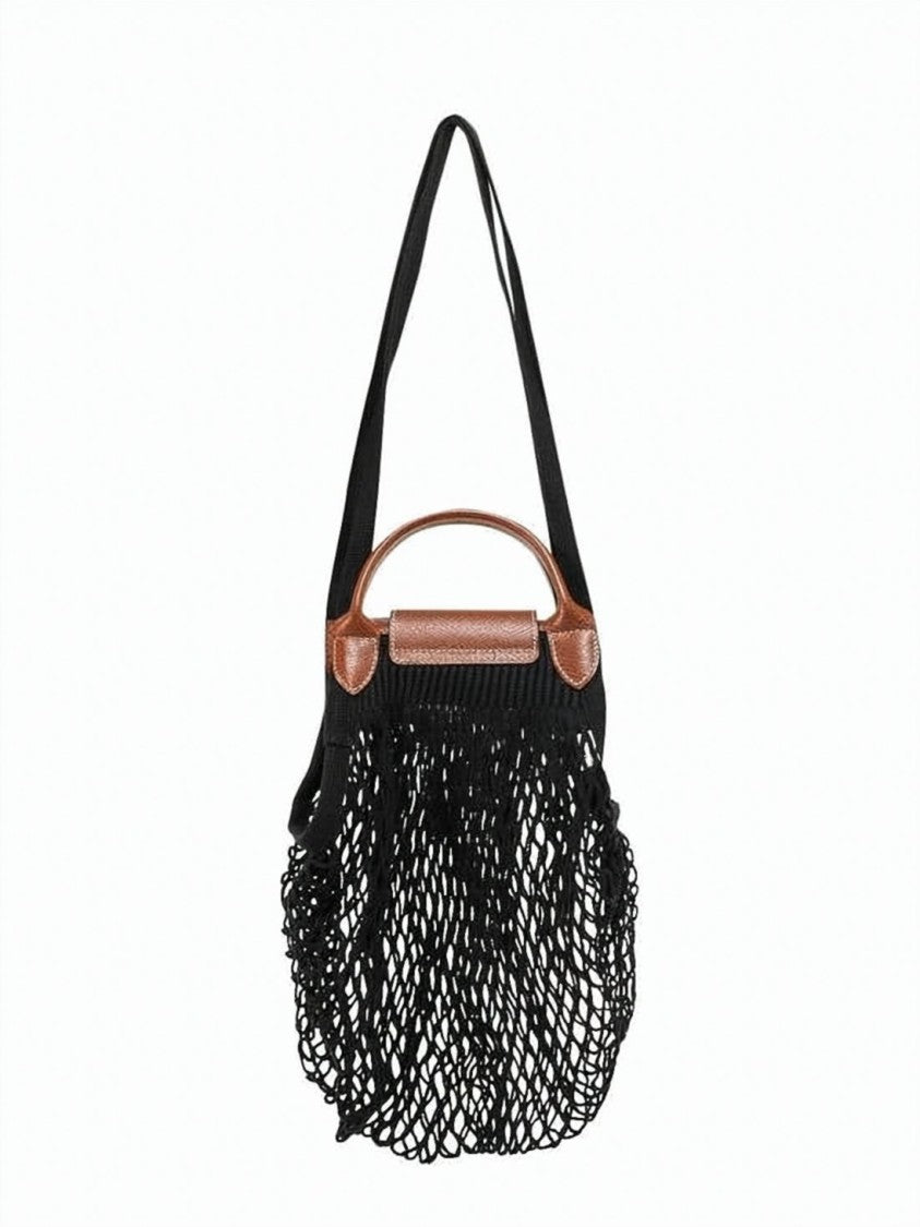 Longchamp Top Handle Bag With Black Mesh Body