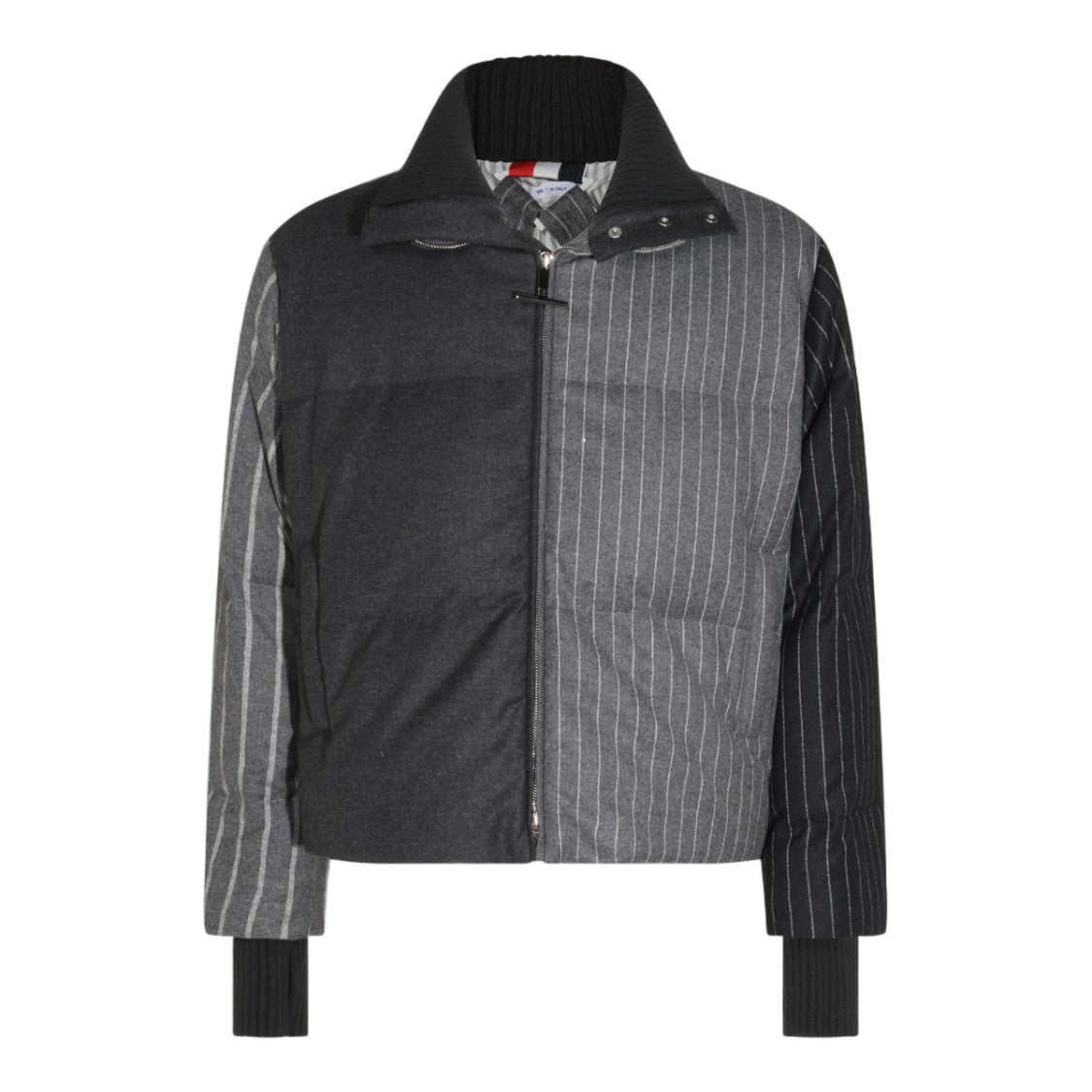 Thom Browne Patchwork Wool Ribbed Collar Toggle Coat