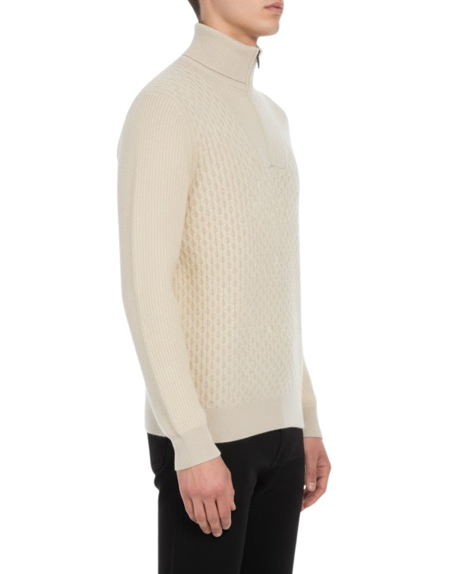 Paolo Pecora Mock-Neck Full-Zip Sweater With Ribbed Details