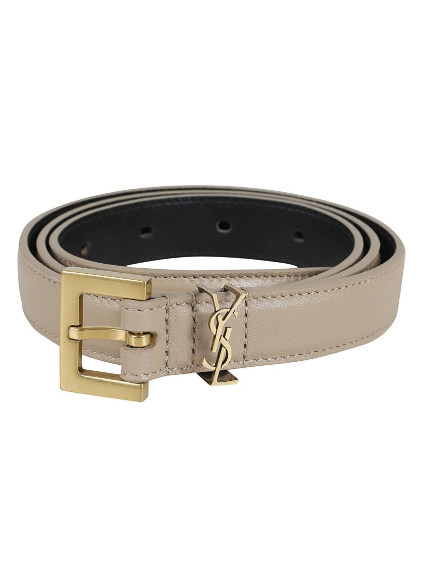 Saint Laurent Calfskin Belt With Polished Gold Buckle