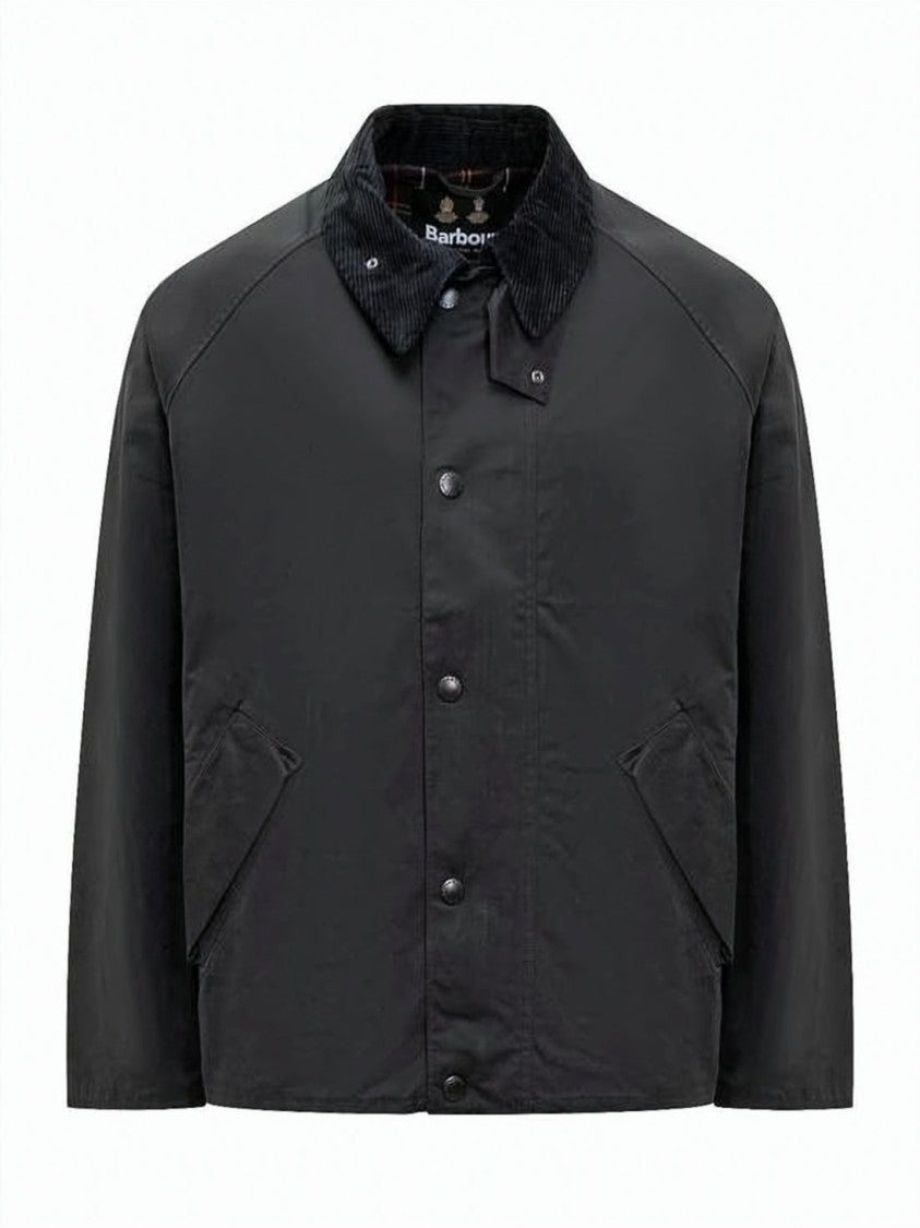 Barbour Matte Black Jacket With Corduroy Collar