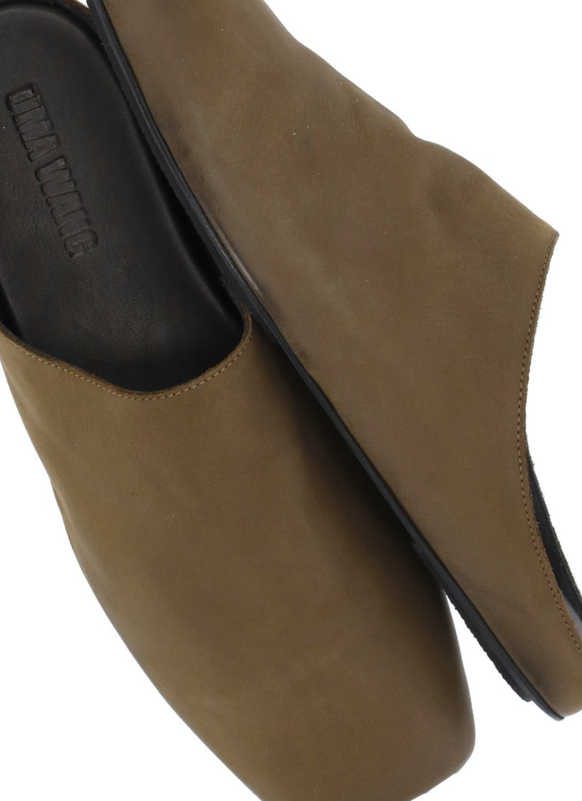 Uma Wang Olive Green Smooth Leather Sabots