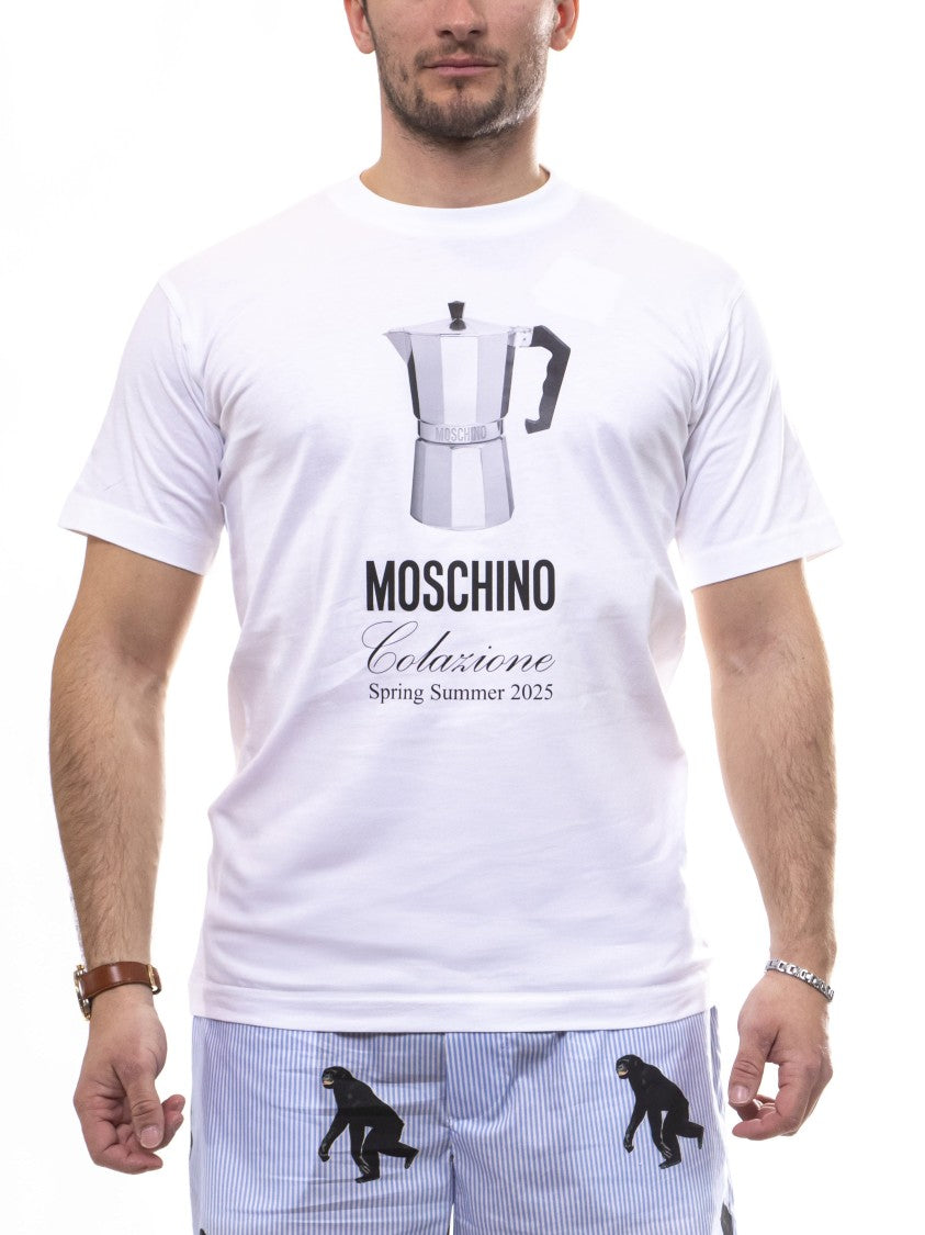 Moschino White Moka Pot Graphic T-Shirt