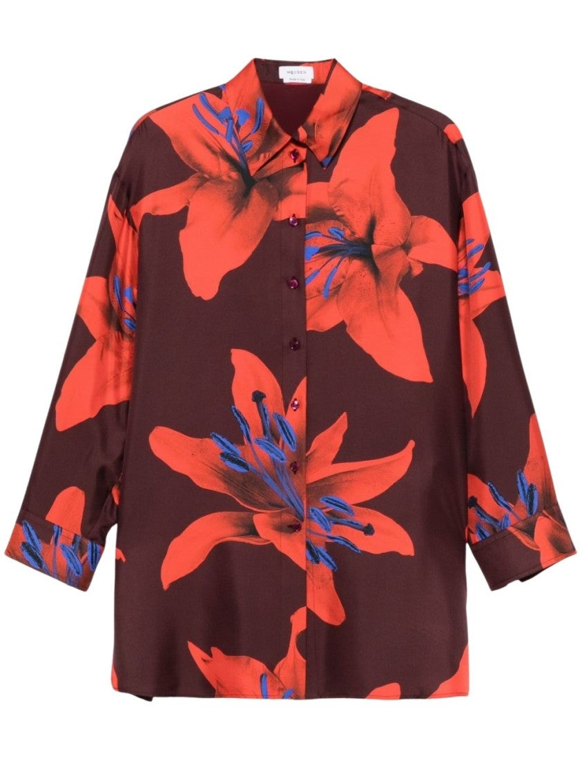 Alexander Mcqueen Bordeaux Floral Print Shirt
