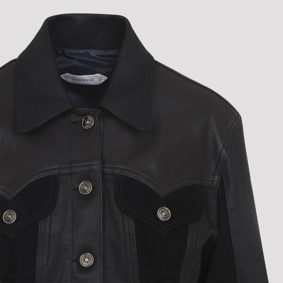 Versace Cropped Black Lamb Leather Jacket