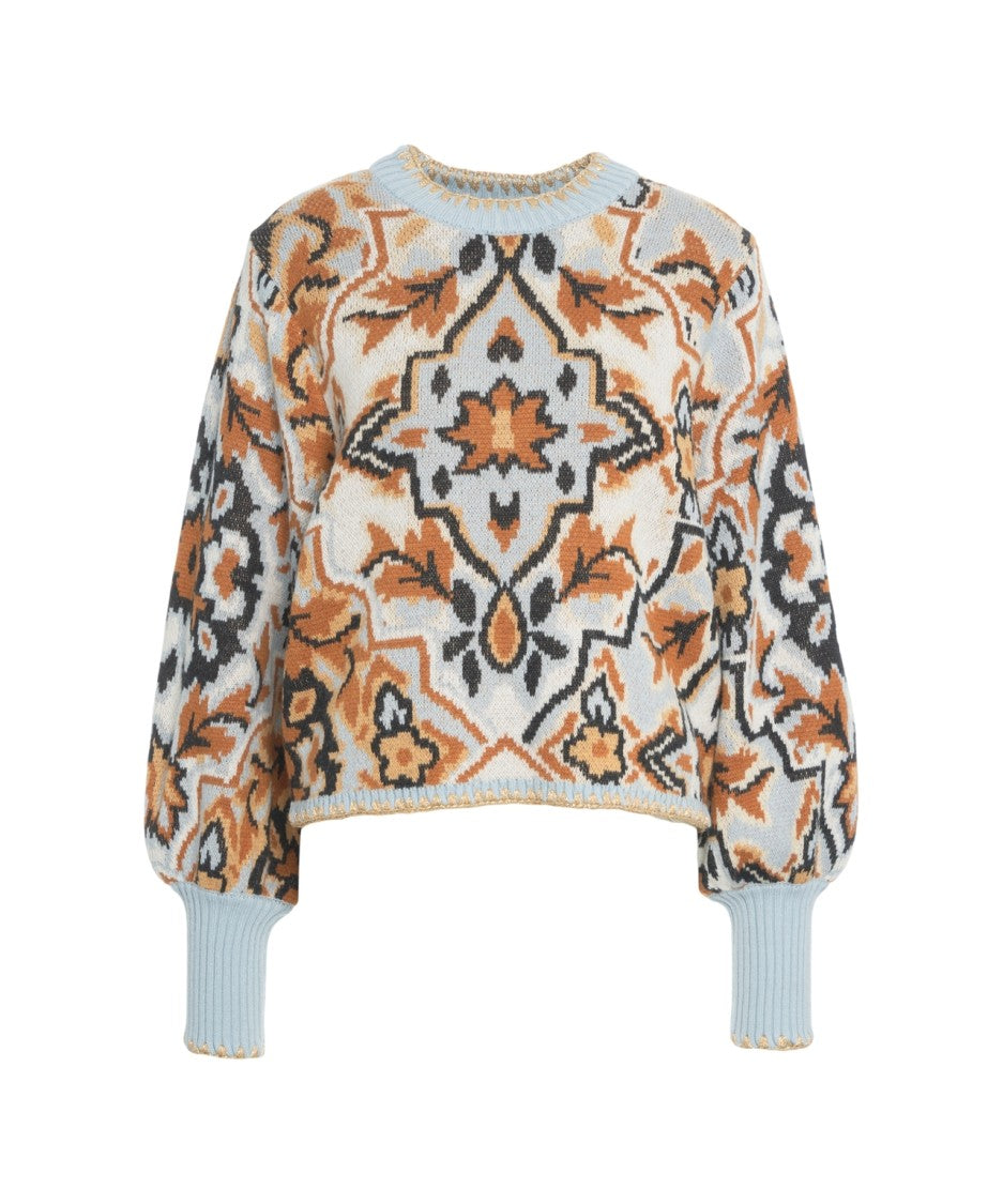 Farm Rio Patterned Sweater With Classic Round Neckline
