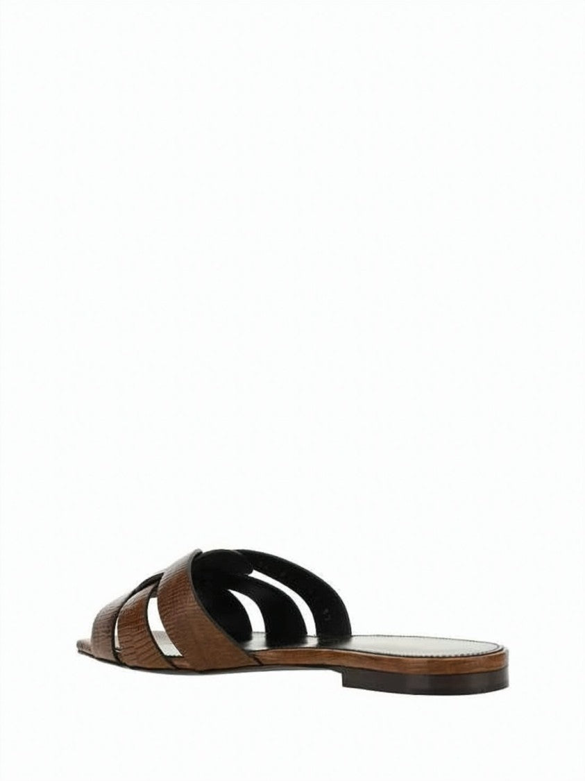Saint Laurent Textured Calf Leather Flat Mule Sandal