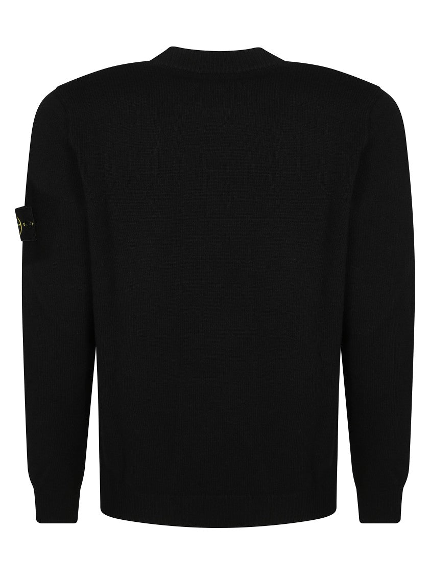 Stone Island Ribbed Texture Black Crew Neck Sweater