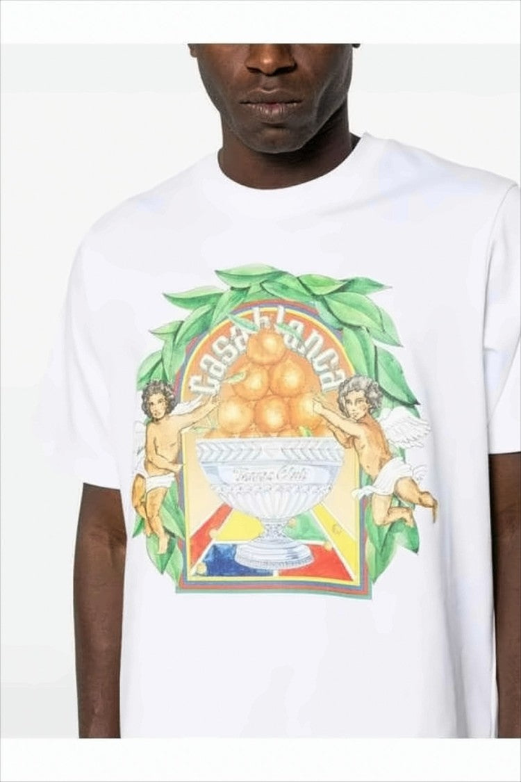 Casablanca White Short-Sleeve T-Shirt With Cherub Graphic Print