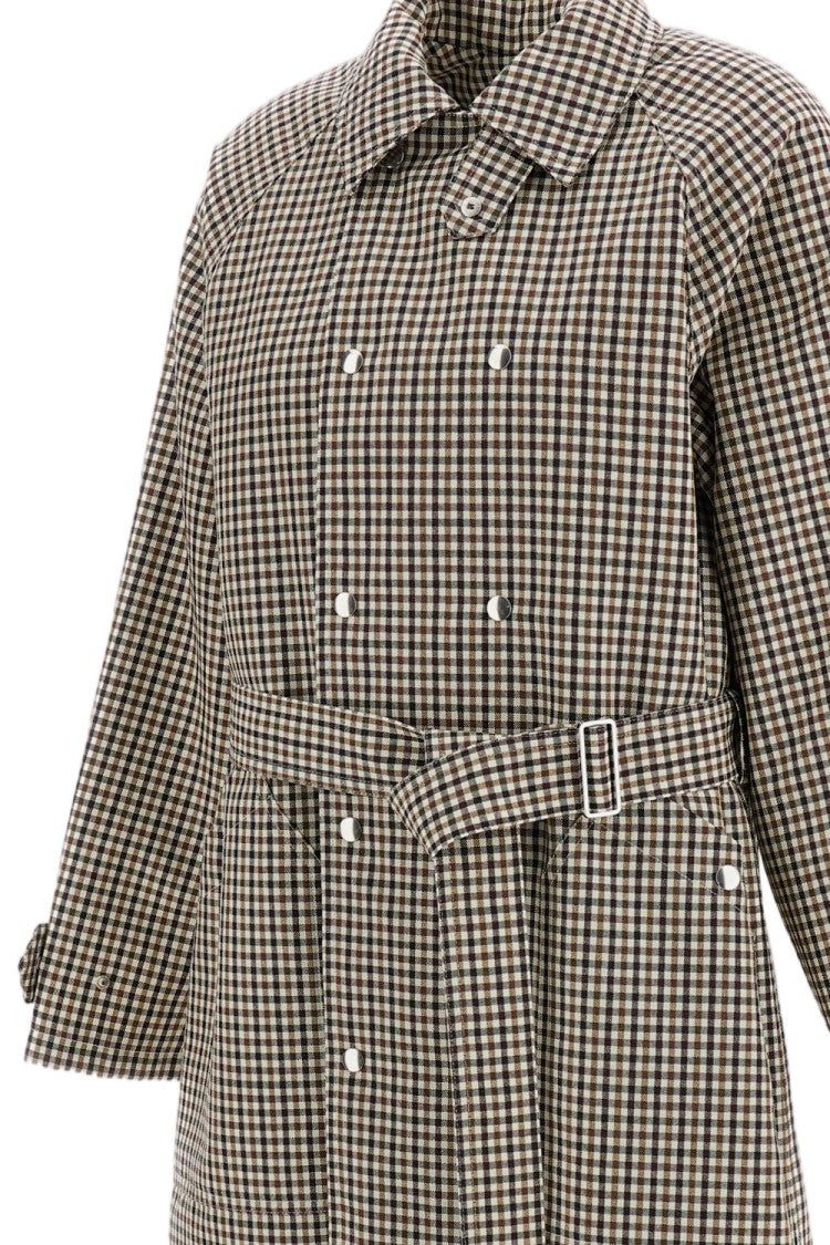 Plan C Multicolor Check Wool Double-Breasted Trench Coat