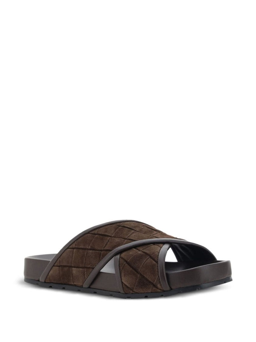 Bottega Veneta Brown Calf Leather-Rubber Sandals