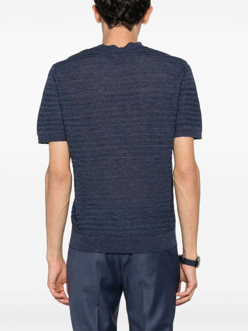 Corneliani Textured Blue Sweatshirt In Linen-Silk Blend