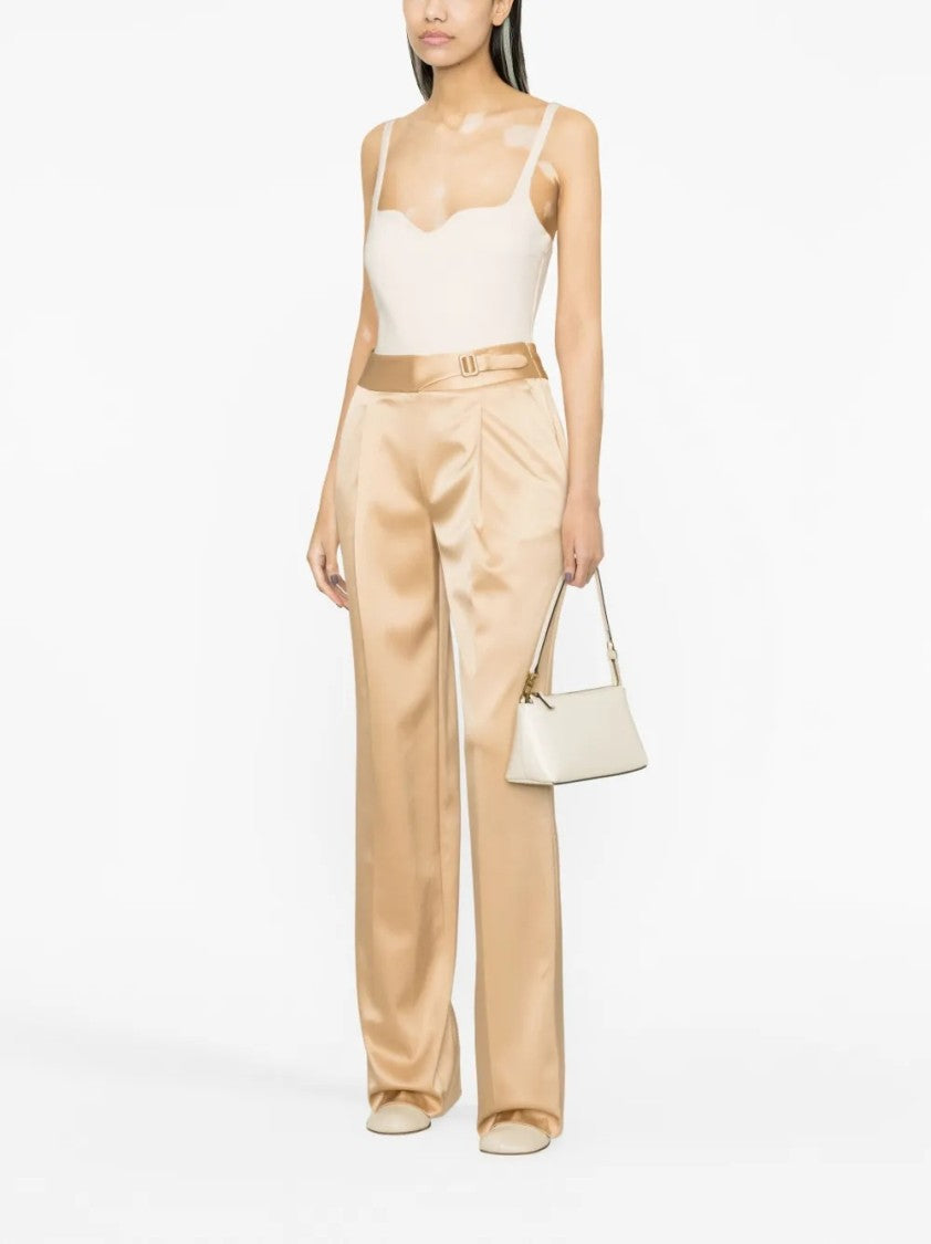 Ermanno Scervino Wide-Leg Satin-Finish Pants With High Waist