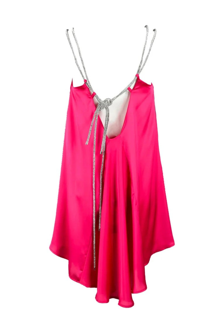 Simona Corsellini Fuchsia Mini Dress With Rhinestone-Embellished Straps