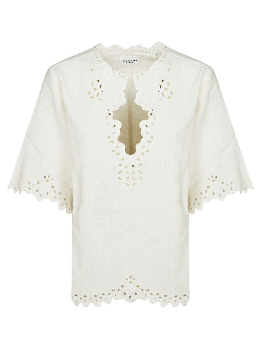 Isabel Marant Étoile Floral Embroidered Short-Sleeved Top With Scalloped Hem