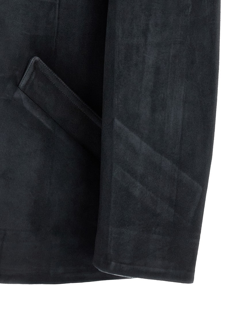 Prada Black Suede Jacket With Classic Shirt Collar