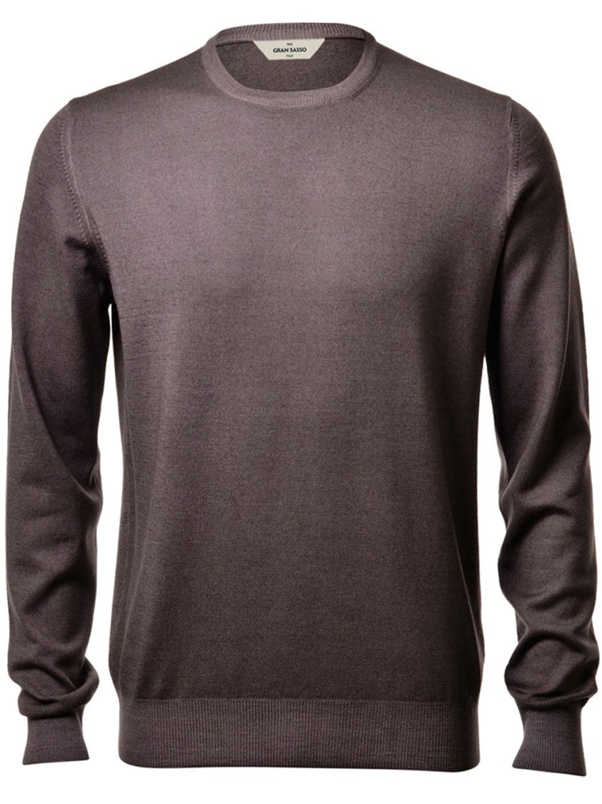 Gran Sasso Fine-Knit Wool Sweater With Crew Neckline And Ribbed Details