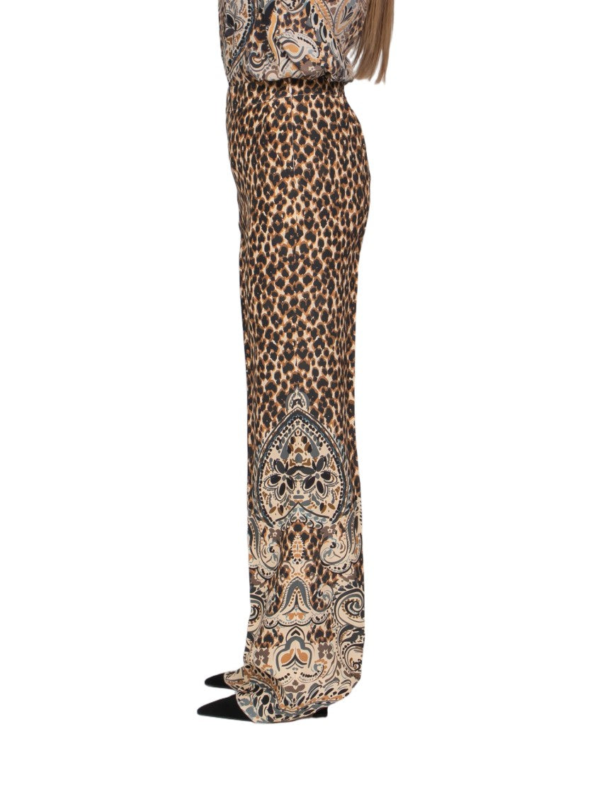 Etro Wide-Leg Pants With Leopard Print And Paisley Detailing