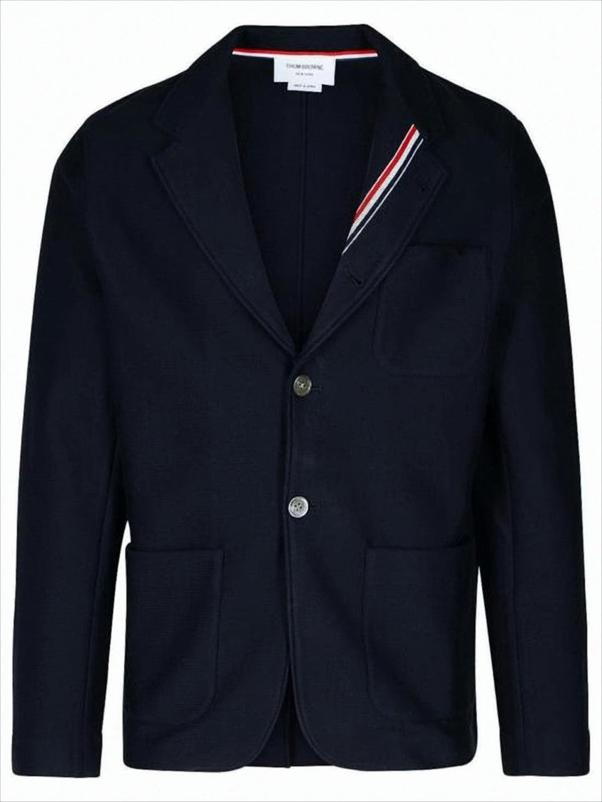 Thom Browne Tailored Deep Navy Suit Jacket With Signature Striped Detail