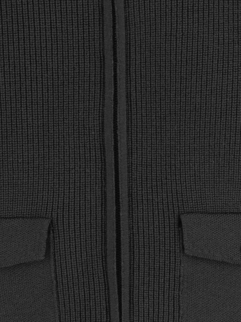 Woolrich Black Full-Zip Ribbed Knit Wool Sweater