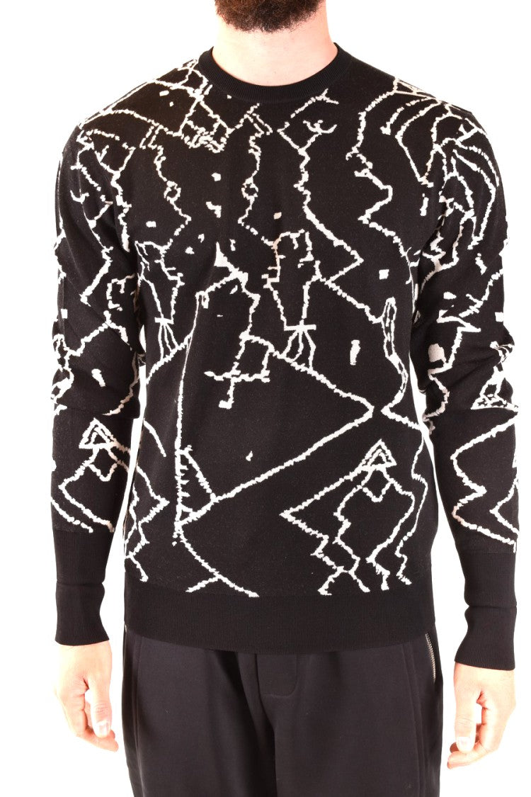 Neil Barrett Abstract Pattern Crew Neck Knitwear In Black