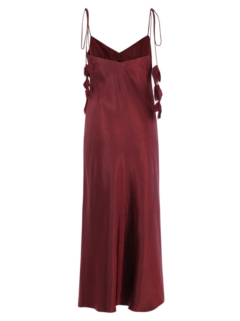 Self-Portrait Burgundy Floral Appliques Spaghetti Straps Dress
