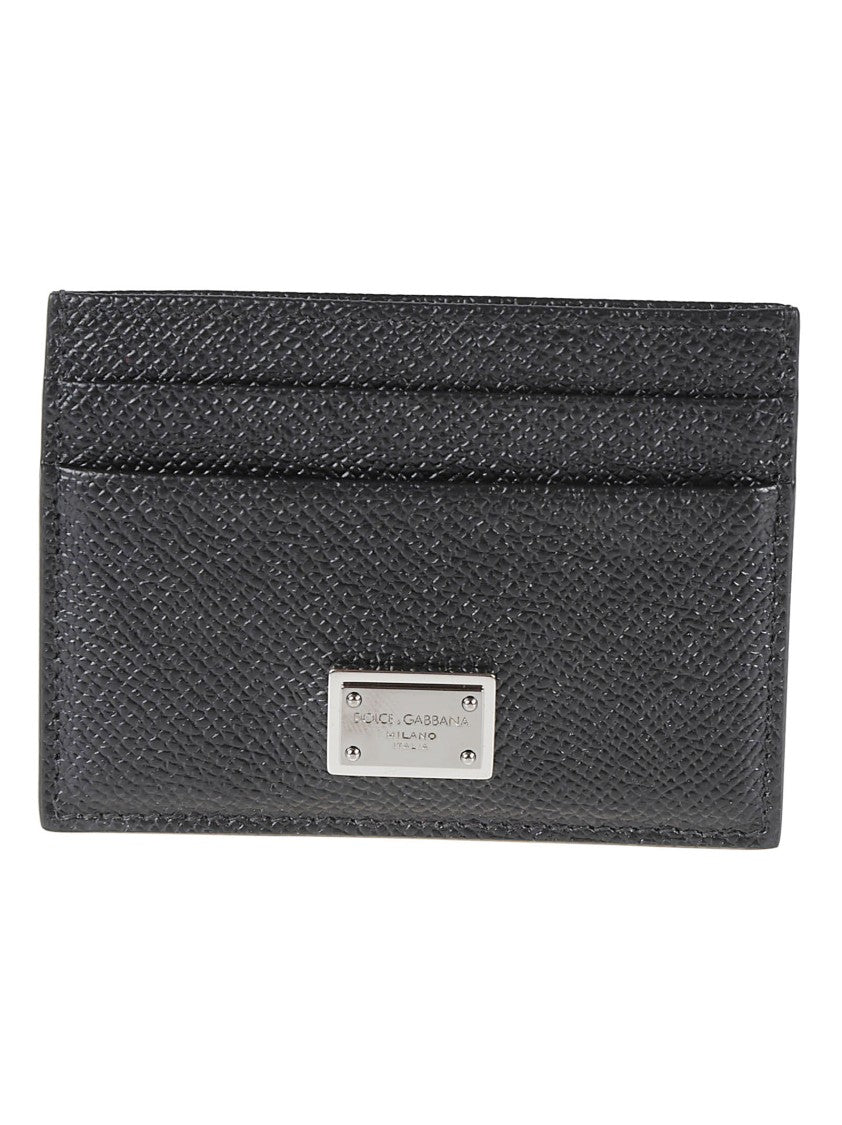 Dolce & Gabbana Textured Calf Leather Wallet With Metal Plate Detail