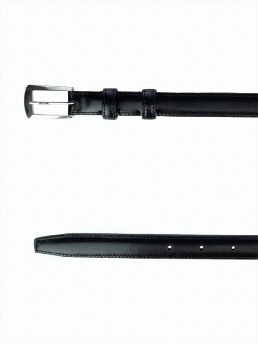 Celine Narrow Black Leather Belt With Rectangular Silver Buckle