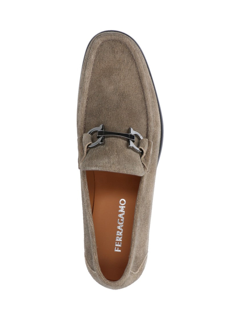 Ferragamo "Gancini" Suede Moccasins – Beige