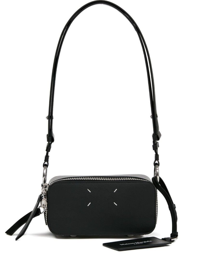 Maison Margiela Compact Black Shoulder Bag With Signature Four-Stitch Logo