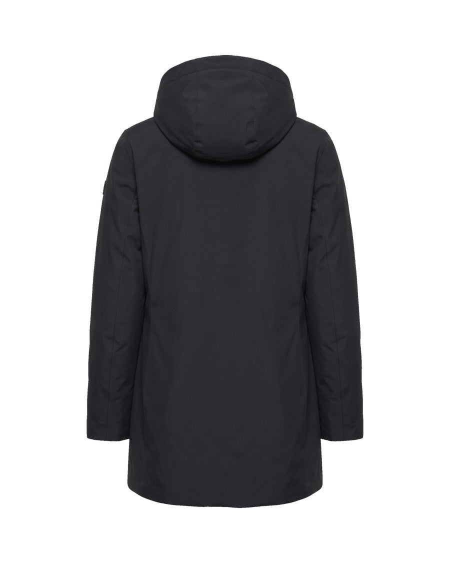 K-Way Warm Black Twill Short Jacket With Faux Fur Lining