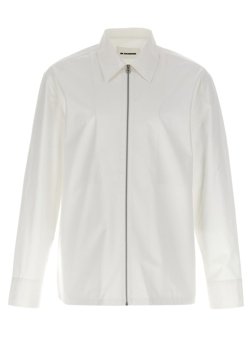 Jil Sander Cotton Gabardine Zip Shirt With Dropped Shoulders And Cuffs