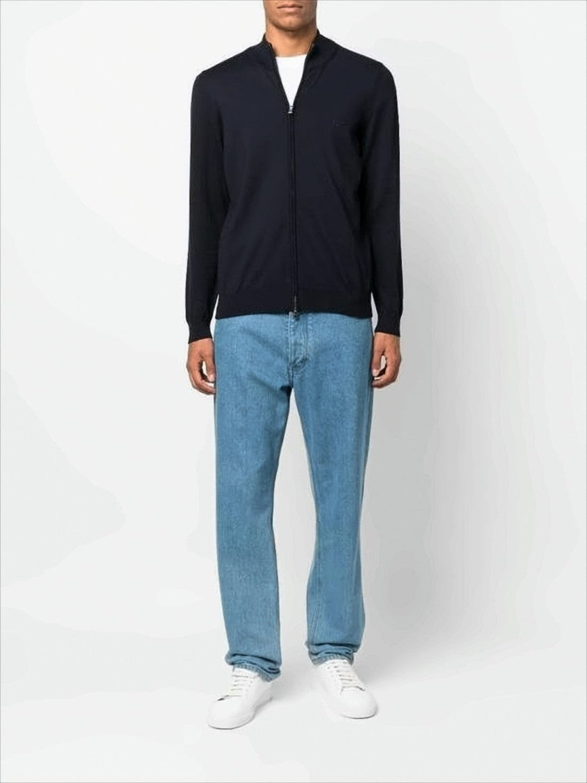 Hugo Boss Full-Zip High Collar Cardigan With Ribbed Detailing