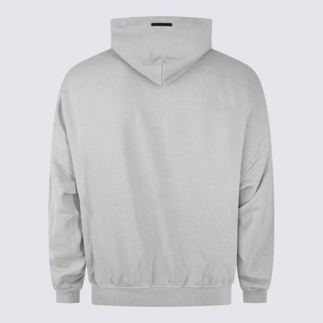 Fear Of God Essentials Light Grey Hoodie With Bold Script Graphic And Ribbed Detail