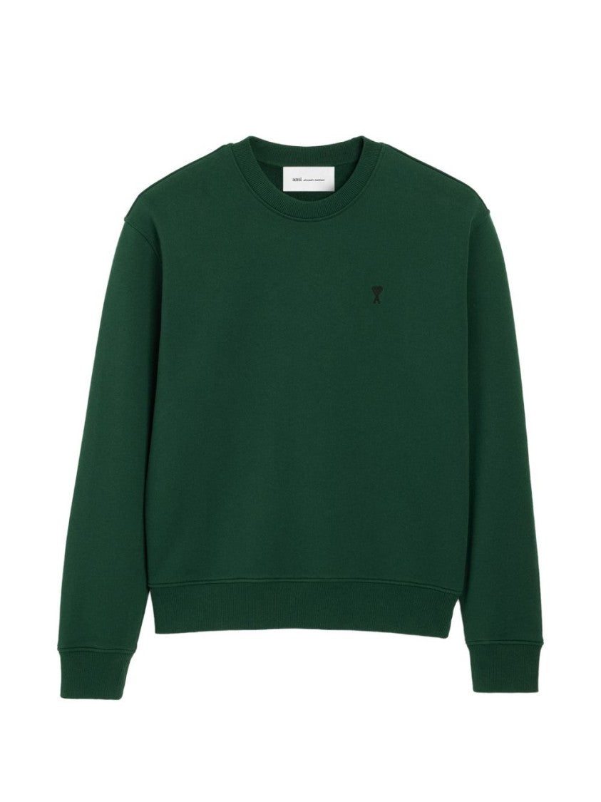 Ami Paris Deep Green Sweater With Classic Crew Neckline