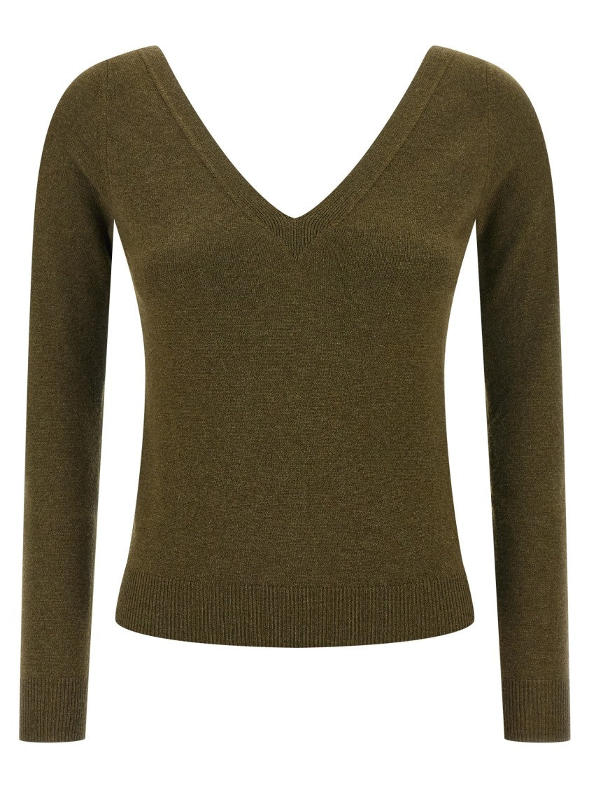Saint Laurent Cashmere Sweater With Wide V-Neckline And Cuffed Sleeves
