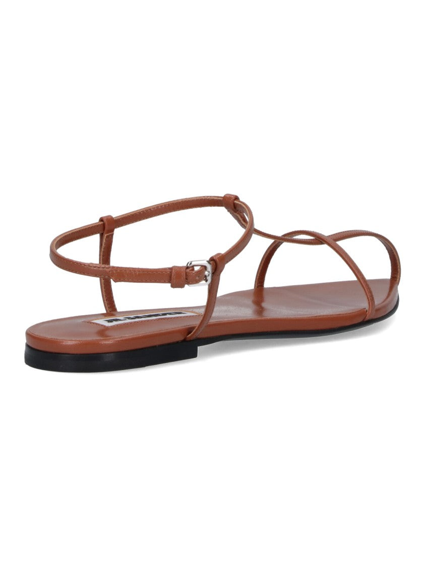 Jil Sander Leather Sandals, Brown, Round Open Toe