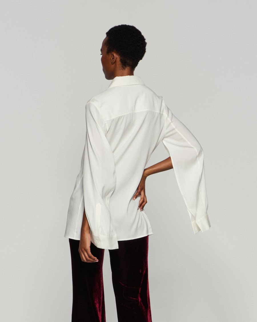 Serena Bute Silk Cape Sleeve Shirt - Cream