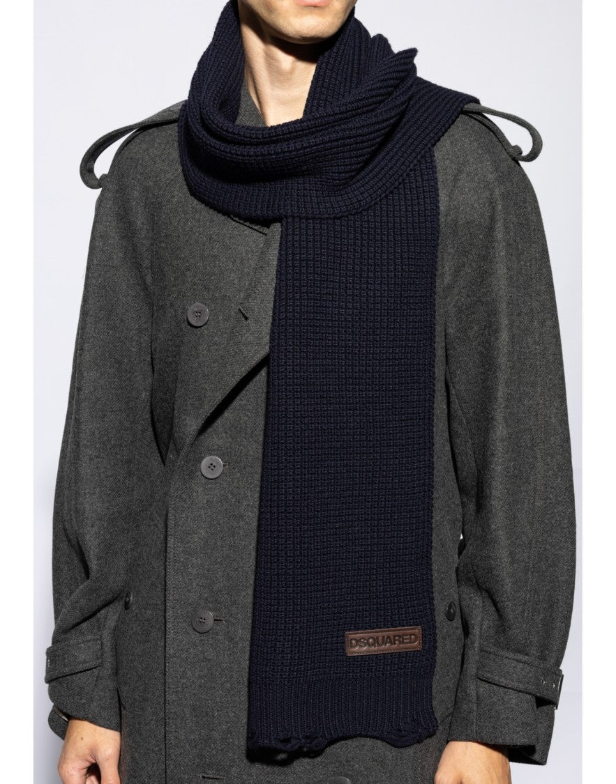 Dsquared2 Logo Patch Knit Wool Scarf