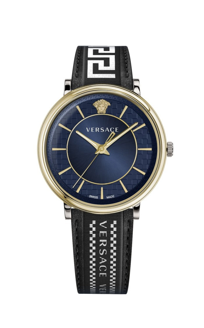 Versace 42Mm Gold Stainless Steel Versace V-Circle Watch With Blue Dial